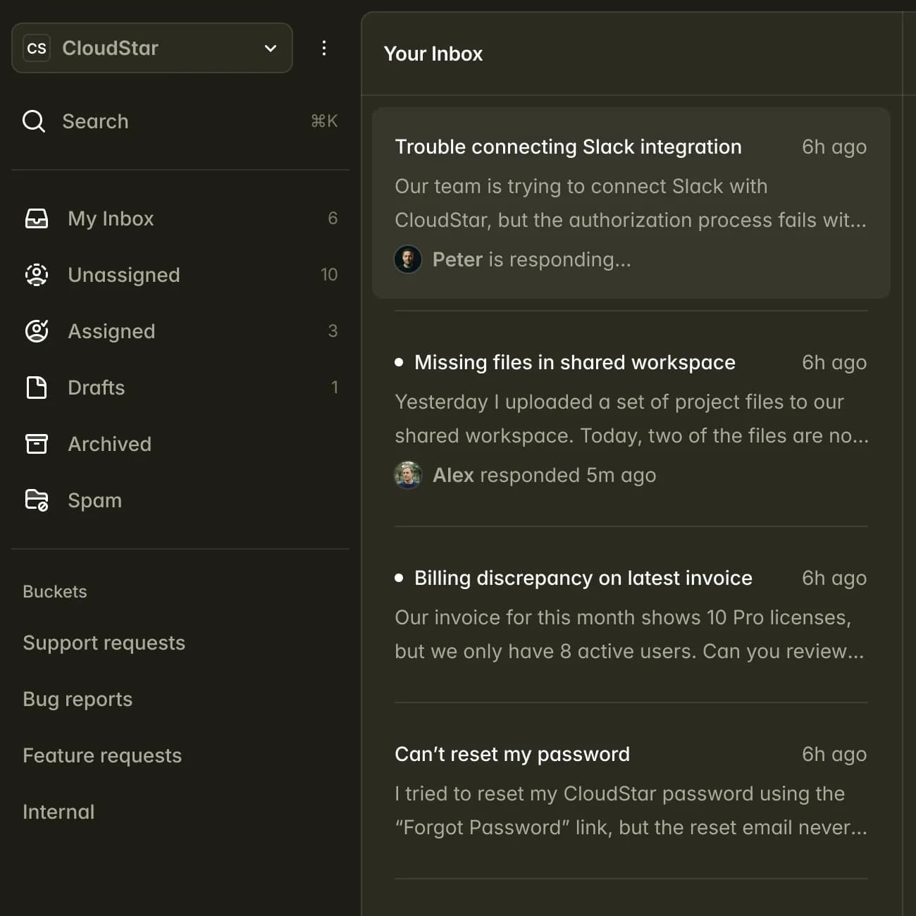 Crater workspace showing parallel agents coordinating inbox and workflow tasks