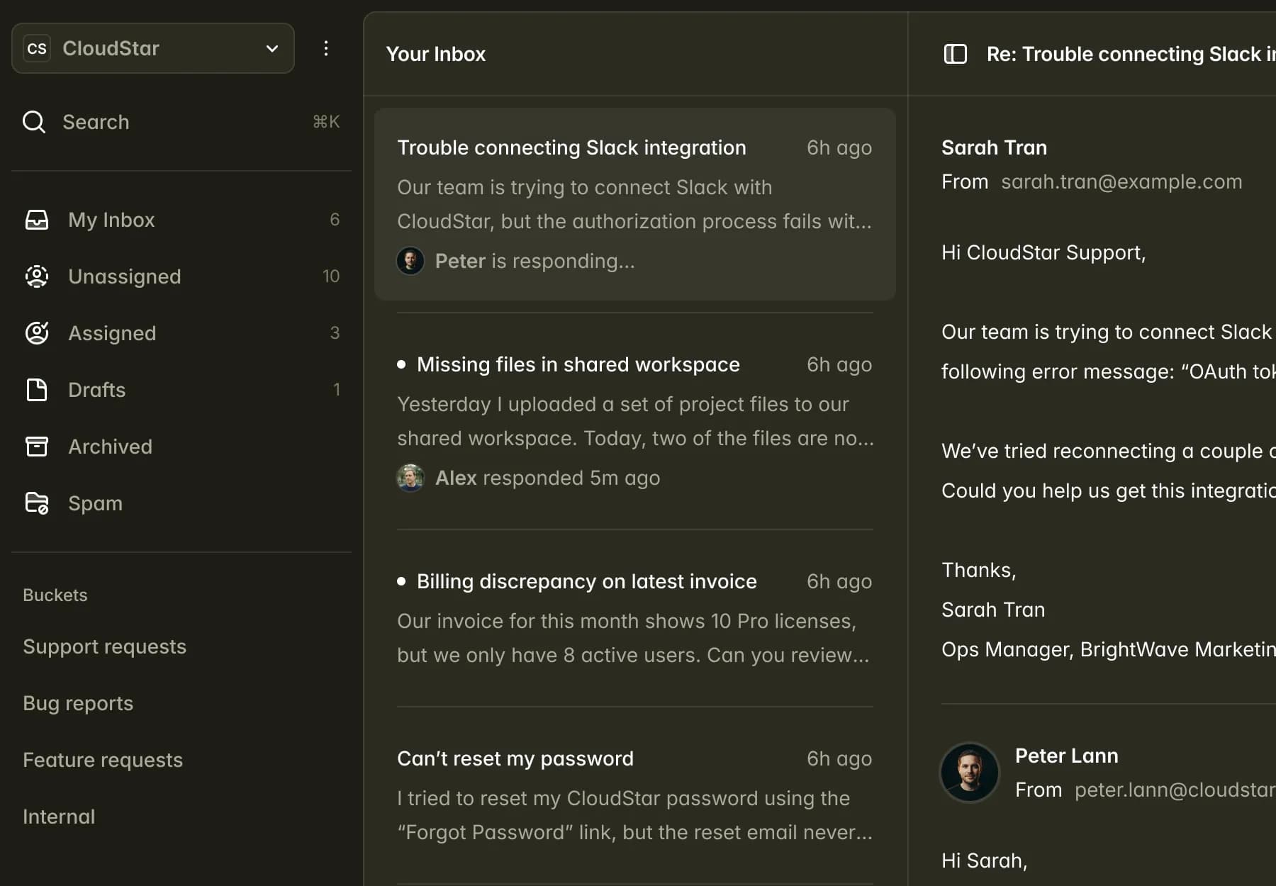 Crater workspace showing parallel agents coordinating inbox and workflow tasks