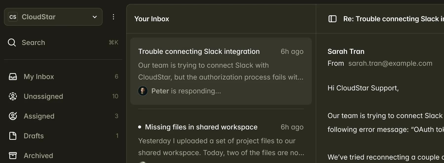 Crater workspace showing parallel agents coordinating inbox and workflow tasks