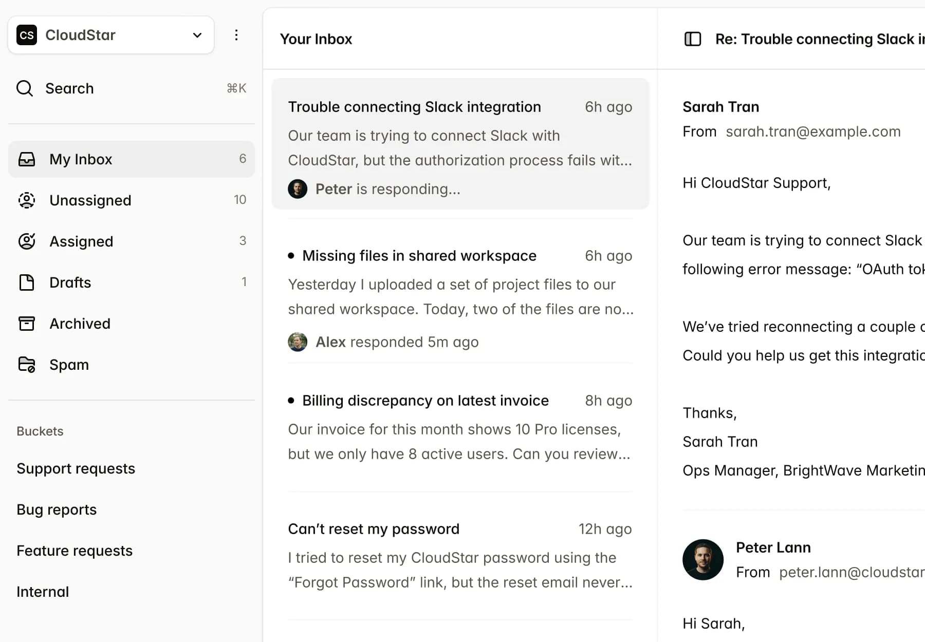 Crater workspace showing parallel agents coordinating inbox and workflow tasks